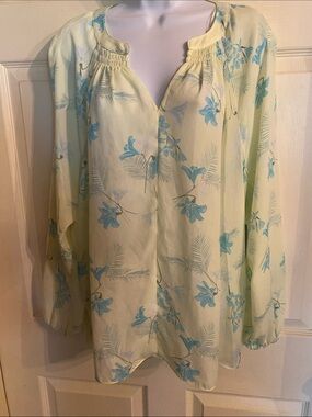 Chaus Pale Yellow Blouse with Light Blue Floral Print